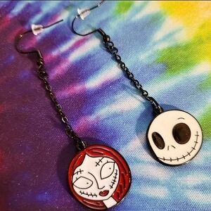Handmade The Nightmare Before Christmas Jack Skellington & Sally Chain Earrings